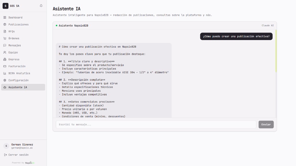 Asistente NapsixB2B generando guia para crear una publicacion efectiva